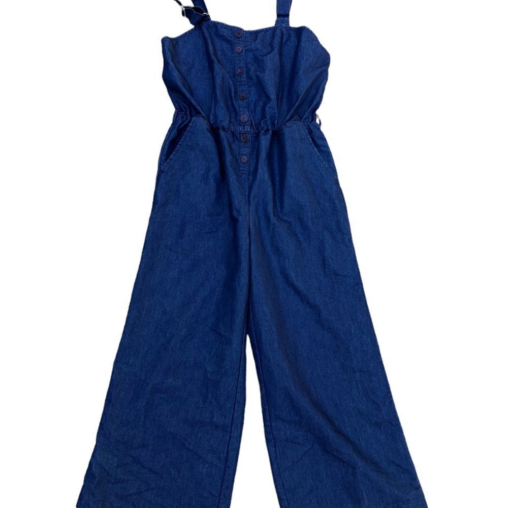 DEJA BLEU Romper Jumper Women's MEDIUM Blue Chambray Denim Wide Leg One …​